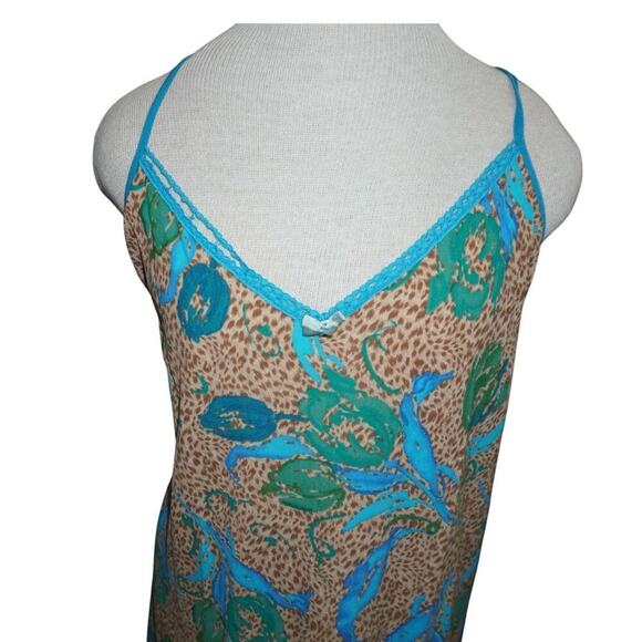 Jaclyn Smith Blue Green Floral Leopard Print Slip Dress - Size 4X - Nightie - Picture 2 of 7